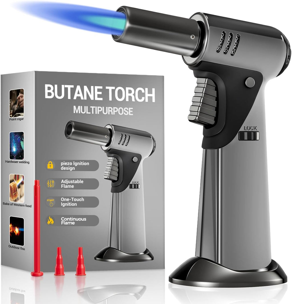 Skiennix Butane Torch - Adjustable Flame Kitchen Torch with Safety Lock for Baking & BBQ | Refillable Design