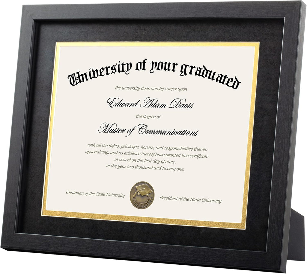 Upsimples 11x14 Diploma Frame - High Definition Glass with Black Double Mat for Wall/Tabletop Display
