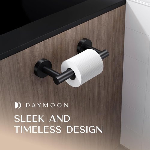 Day Moon™ Toilet Paper Holder - Modern Wall-Mounted Design - Classic Black - 1 Pack