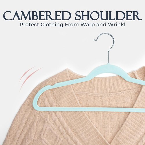 HOUSE DAY Sky Blue Velvet Hangers - 60 Pack Non-Slip Heavy Duty Suit Hangers | Space-Saving Closet Organizer