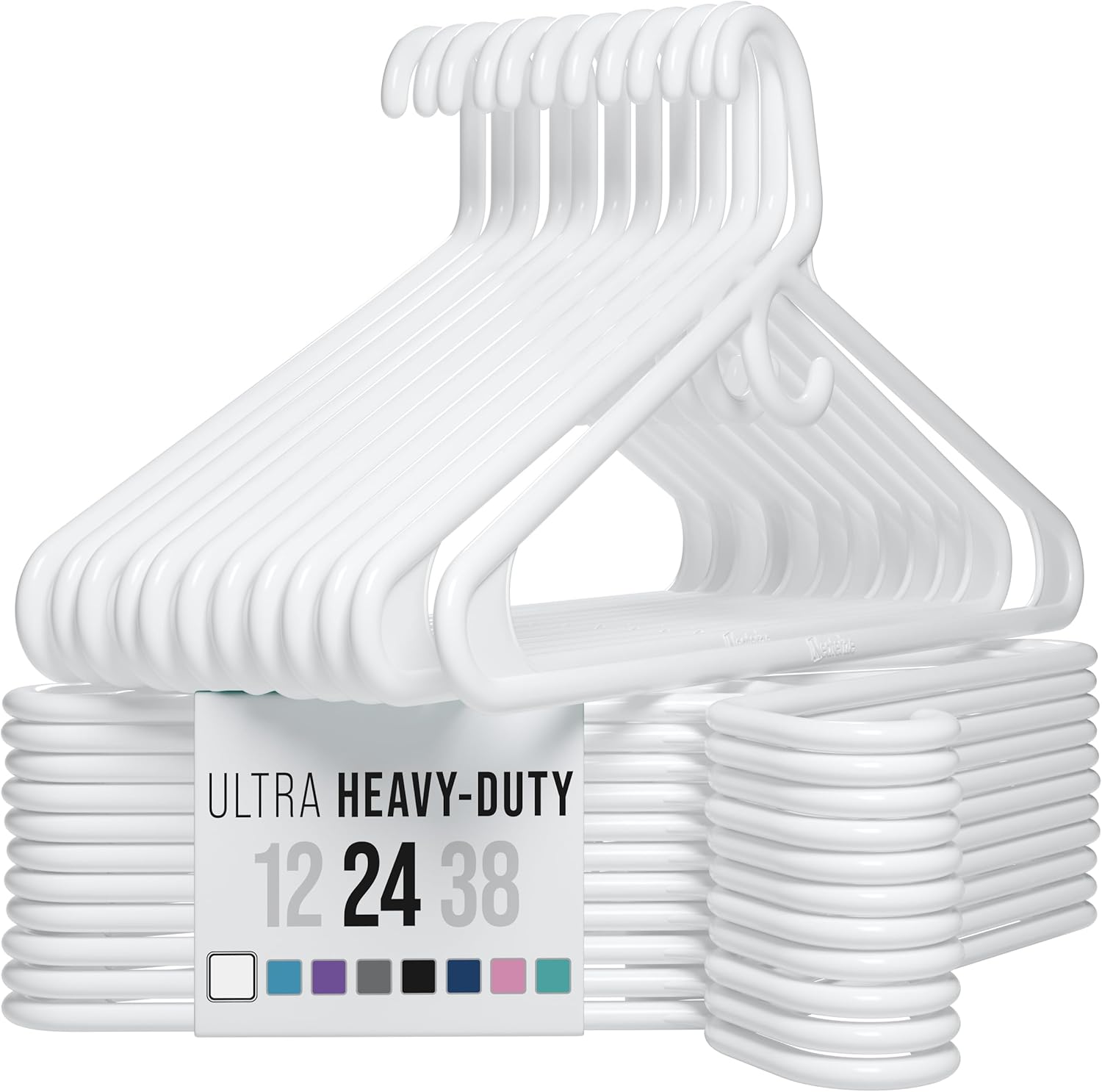 Neaterize Heavy Duty Clothes Hangers - 24-Pack White Plastic Hangers for Coats, Jackets & Suits | Essential Closet Organizer