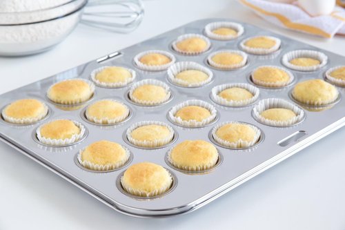 Fox Run Mini Muffin Pan - 24 Cup Stainless Steel Baking Tray | 10.5 x 13.75 x 1.5 Inches