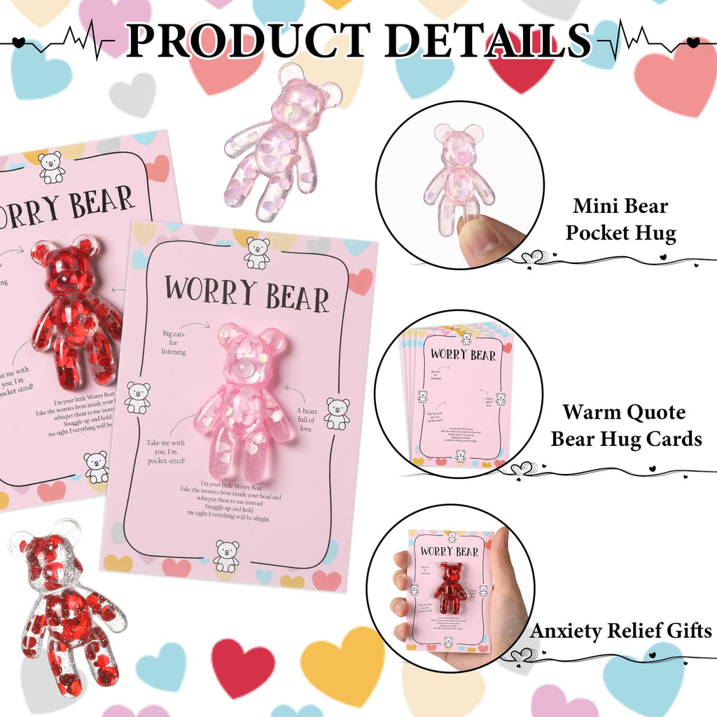 party greeting 10 Set Valentine's Day Pocket Bear Hug Emotional Support Gifts Mental Health Anxiety Relief Positivity Autism Fidget Gift Stress Relief Gift for Boy Girls Favor Gift