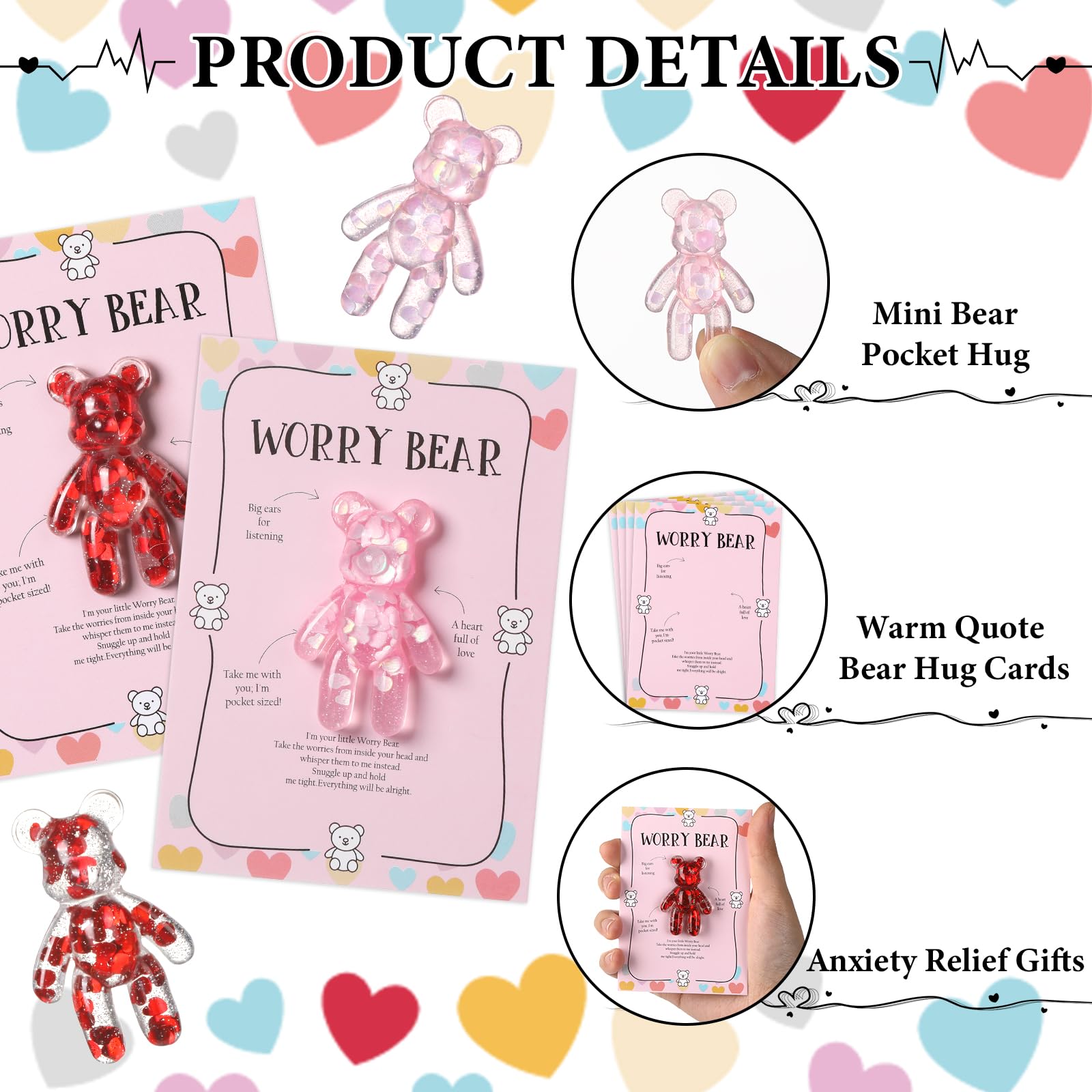 party greeting 10 Set Valentine's Day Pocket Bear Hug Emotional Support Gifts Mental Health Anxiety Relief Positivity Autism Fidget Gift Stress Relief Gift for Boy Girls Favor Gift