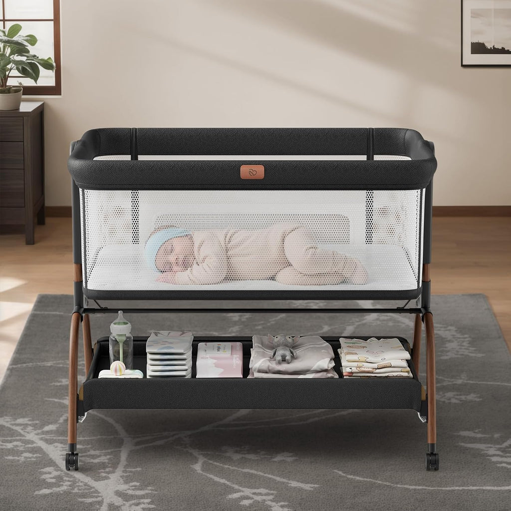 Skiennix Baby Bassinet - 3-in-1 Bedside Sleeper with Mattress & Breathable Sheet | 6-Height Adjustable
