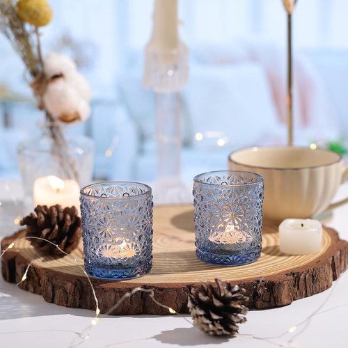 Blue Votive Candle Holders Set of 12 | Elegant Tea Light Holders for Weddings & Home Decor