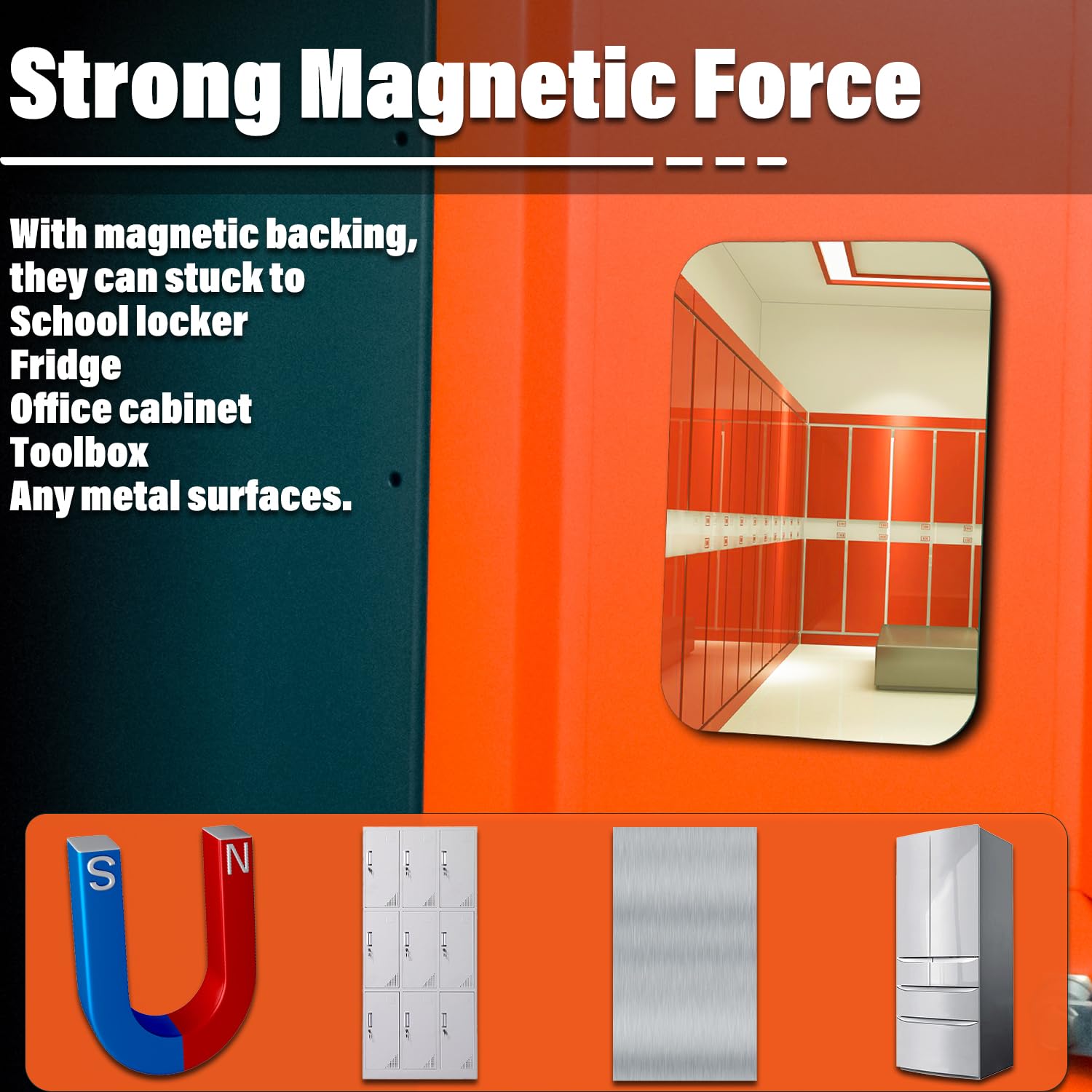 Tooackl 7x9 inch Magnetic Locker Mirror, Large Frameless Real Glass Mirror with Magnetic Backing, HD Distortion-Free Reflection, Polished Safety Edges for School, Gym, Fridge & Office