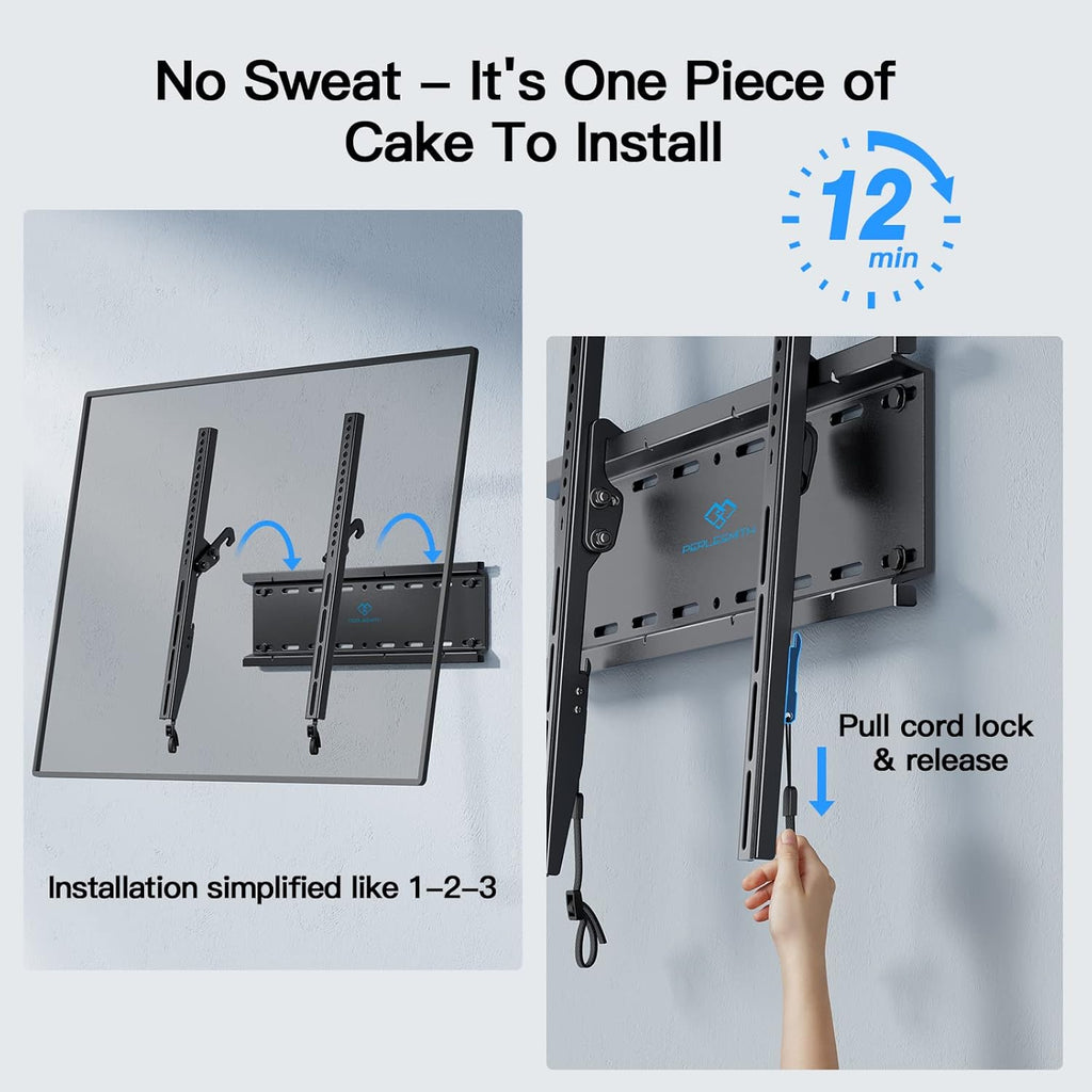 Perlesmith Tilting TV Wall Mount Bracket - Low Profile for 23-60 Inch LED, LCD, OLED TVs | VESA 400x400mm, 115lbs Capacity