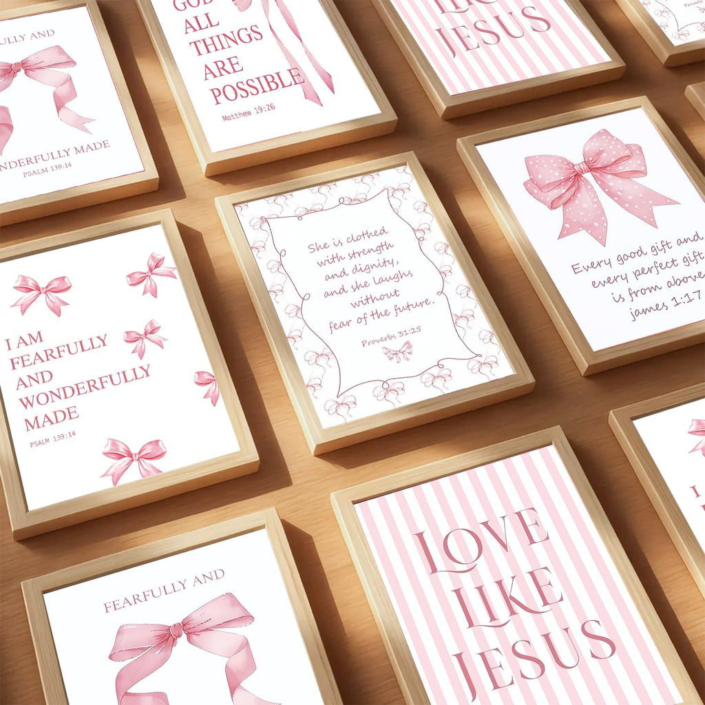 Aglcatie Coquette Pink Bow Wall Art - Set of 6 Aesthetic Posters for Teen Girls | Unframed 8x10 in
