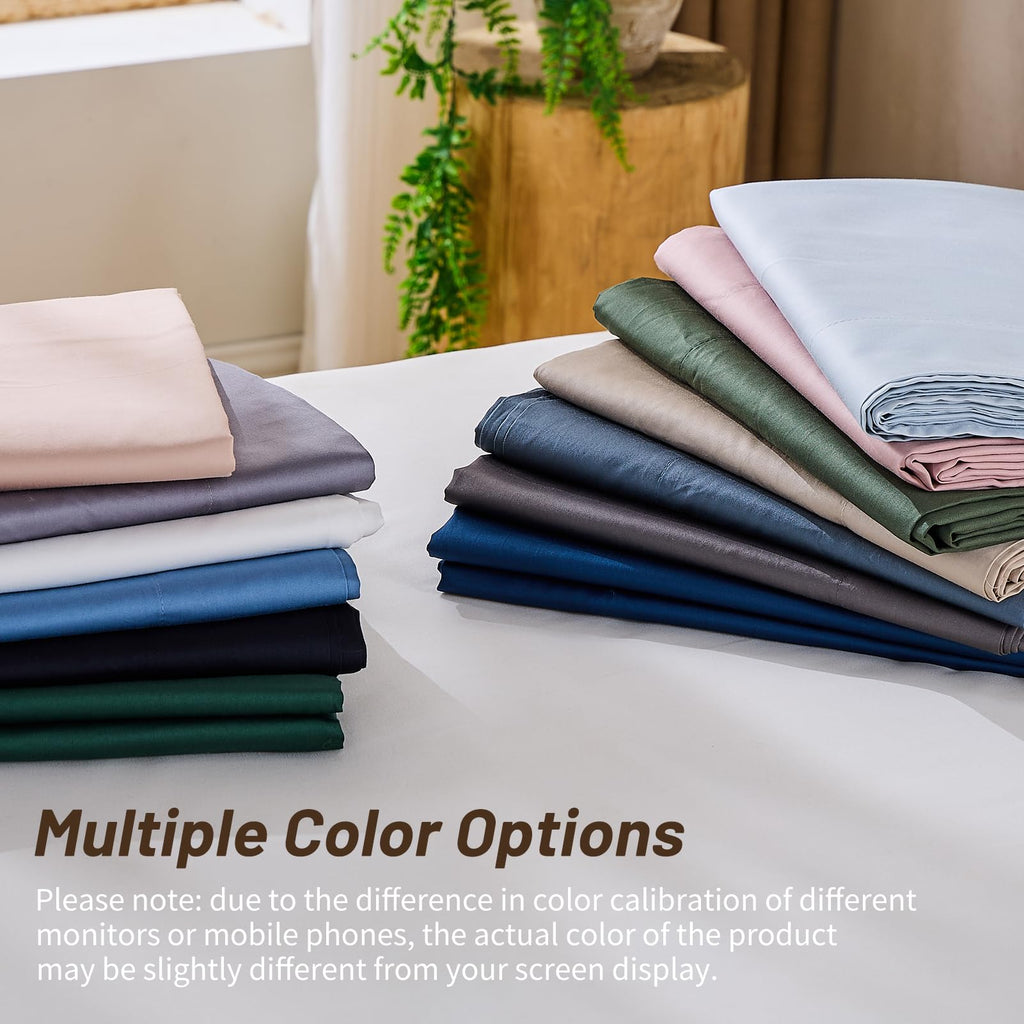 MEISHANG Extra Deep Pocket Cotton Sheets Queen Size - 100% Egyptian Cotton 1000 Thread Count - Fits 18"-24" in Deep Mattress,Oeko-Tex Certified, Soft & Breathable - 4 Piece (Queen, Whtie)