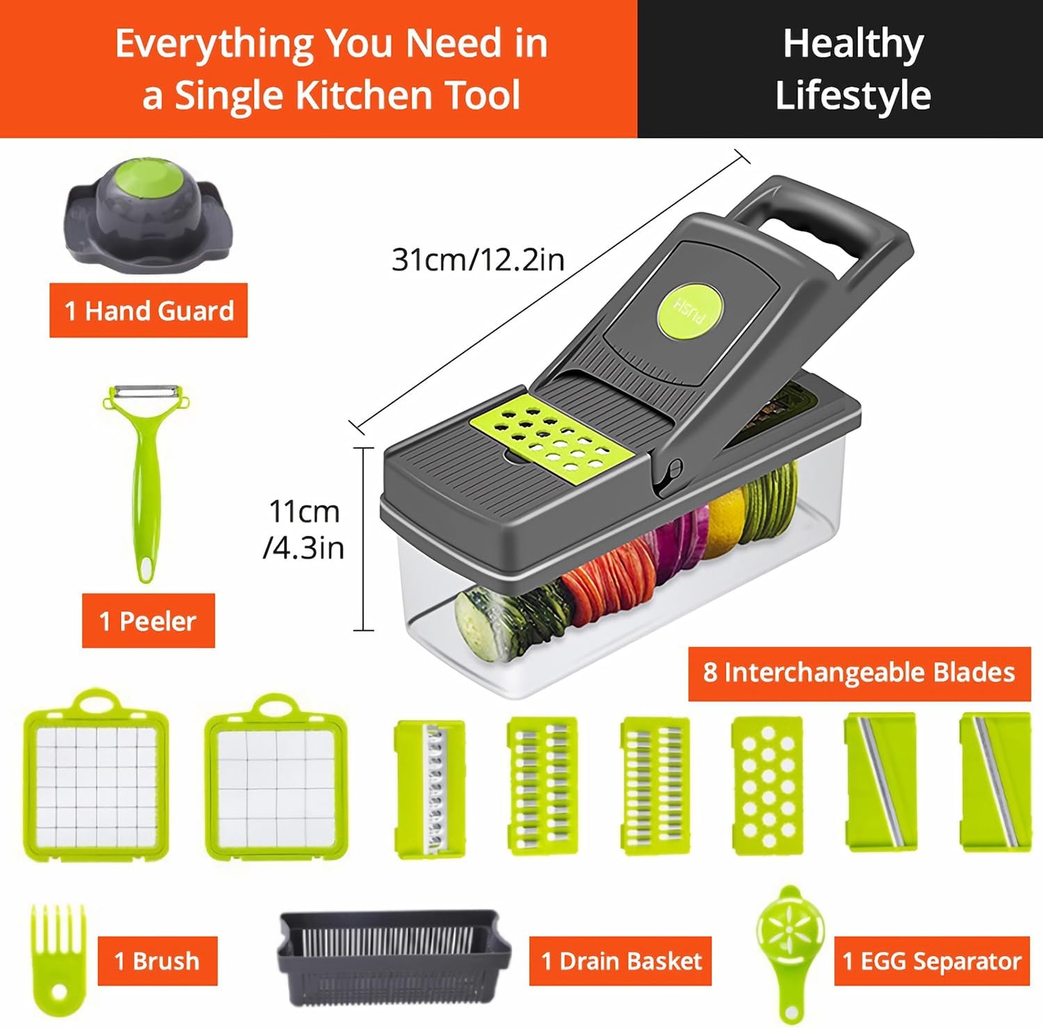 Skiennix 15-in-1 Vegetable Chopper - Multifunctional Food Slicer with Container & Lid for Easy Meal Prep