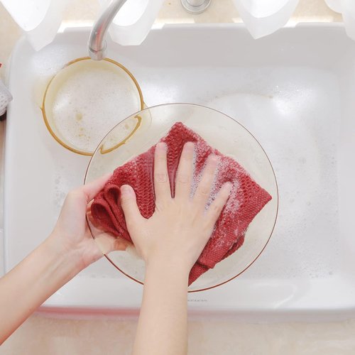 Homaxy 100% Cotton Waffle Weave Dish Cloths - Ultra Soft & Absorbent, Quick Drying | 12-Pack, Brick Red