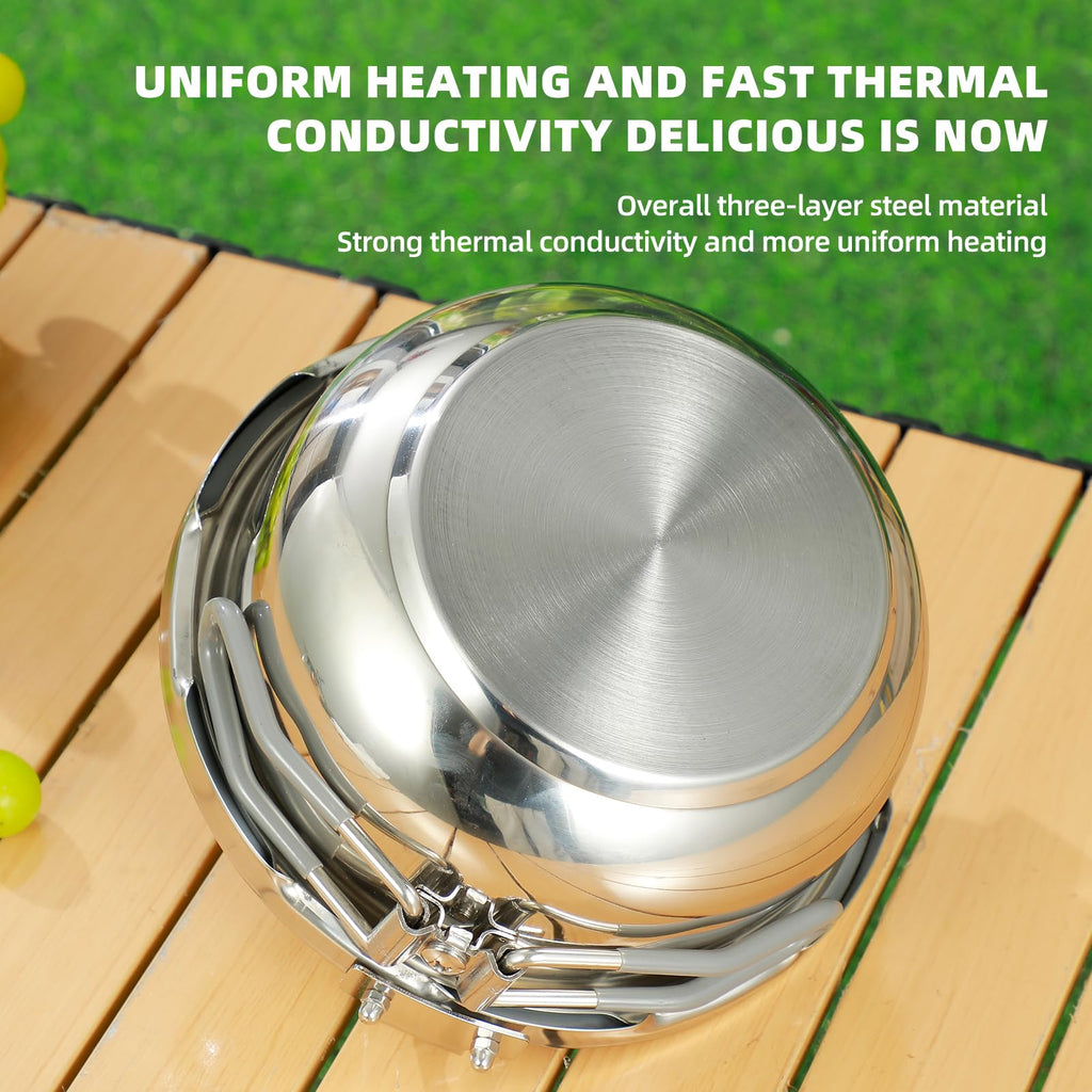 Portable Camping Pressure Cooker, 1.8 Qt Capacity, 304 Stainless Steel, Foldable Handle, Silver (1.8QT)