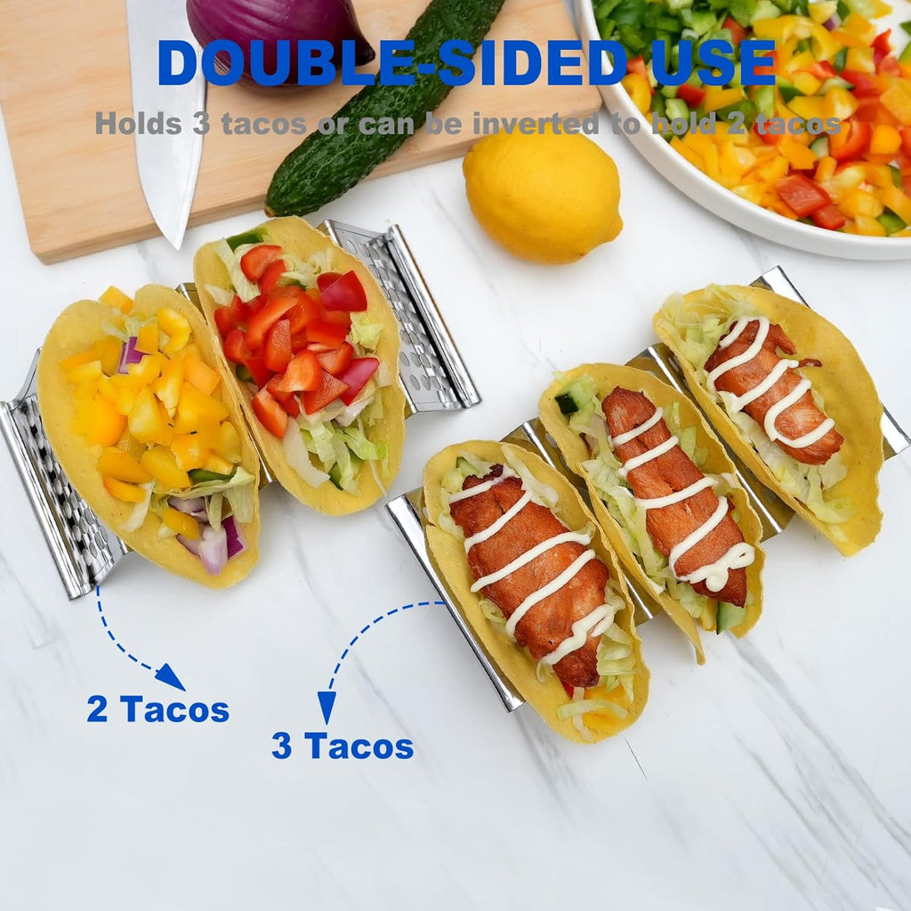Skiennix Stainless Steel Taco Holders Set of 6 - Stylish Taco Stands for 3 Tacos Each | Dishwasher Safe