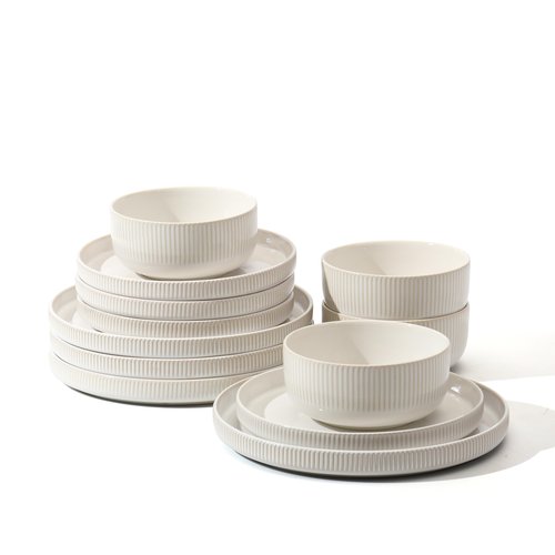 Frewinky Ceramic Dinnerware Sets for 4, Round Reactive Glaze Porcelain Plates and Bowls Sets, Scratch Resistant Modern Dishes Set, Dishwasher & Microwave Safe, Service for 4-White