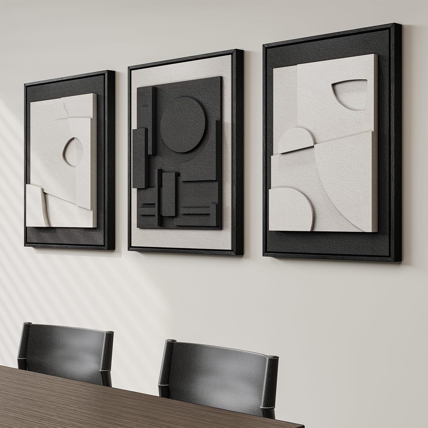 Skiennix 3D Textured Black & White Abstract Wall Art - Modern Minimalist Paintings | 16x24 In, 3 Piece Set