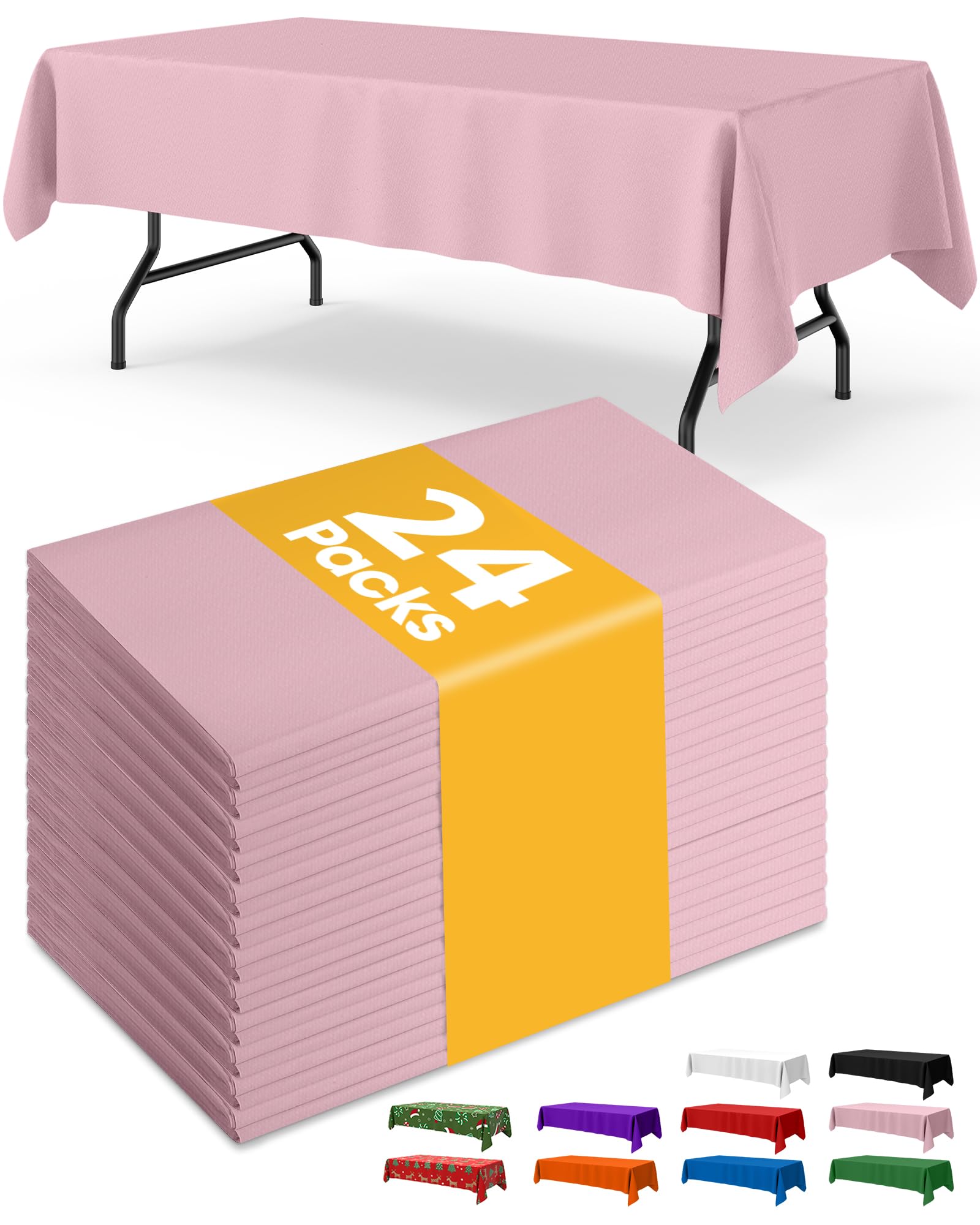 Niuara Pink Plastic Table Cloth - 24 Pack 54" × 108" Rectangle Disposable Tablecloths for 6FT Tables, Waterproof Table Cover for Party, Holiday & Gathering Use