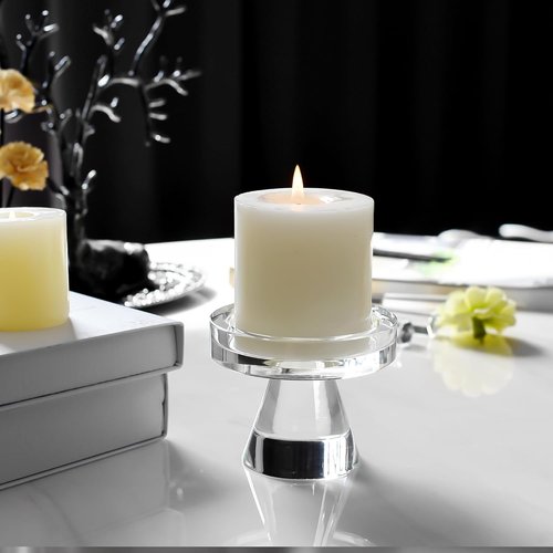 Crystal Taper Candle Holders - Elegant 3-Inch Decorative Centerpiece for Weddings & Dining