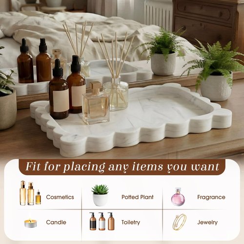 Teecyhooo Silicone Bathroom Tray 11.5 x 8.7 Inch Scalloped Silicone Decorative Tray for Soap Dispenser Bottles, Bathroom, Dresser, Kitchen, Vanity, Home Decor, Marble Texture Design