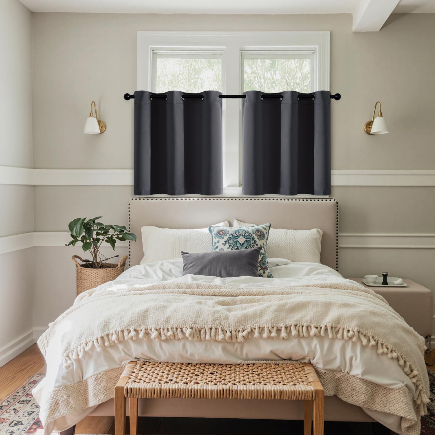 MIULEE Short Curtains - Dark Grey Blackout Thermal Insulated Drapes | 2 Panels, W40 x L36 Inch for Kitchen & Bathroom