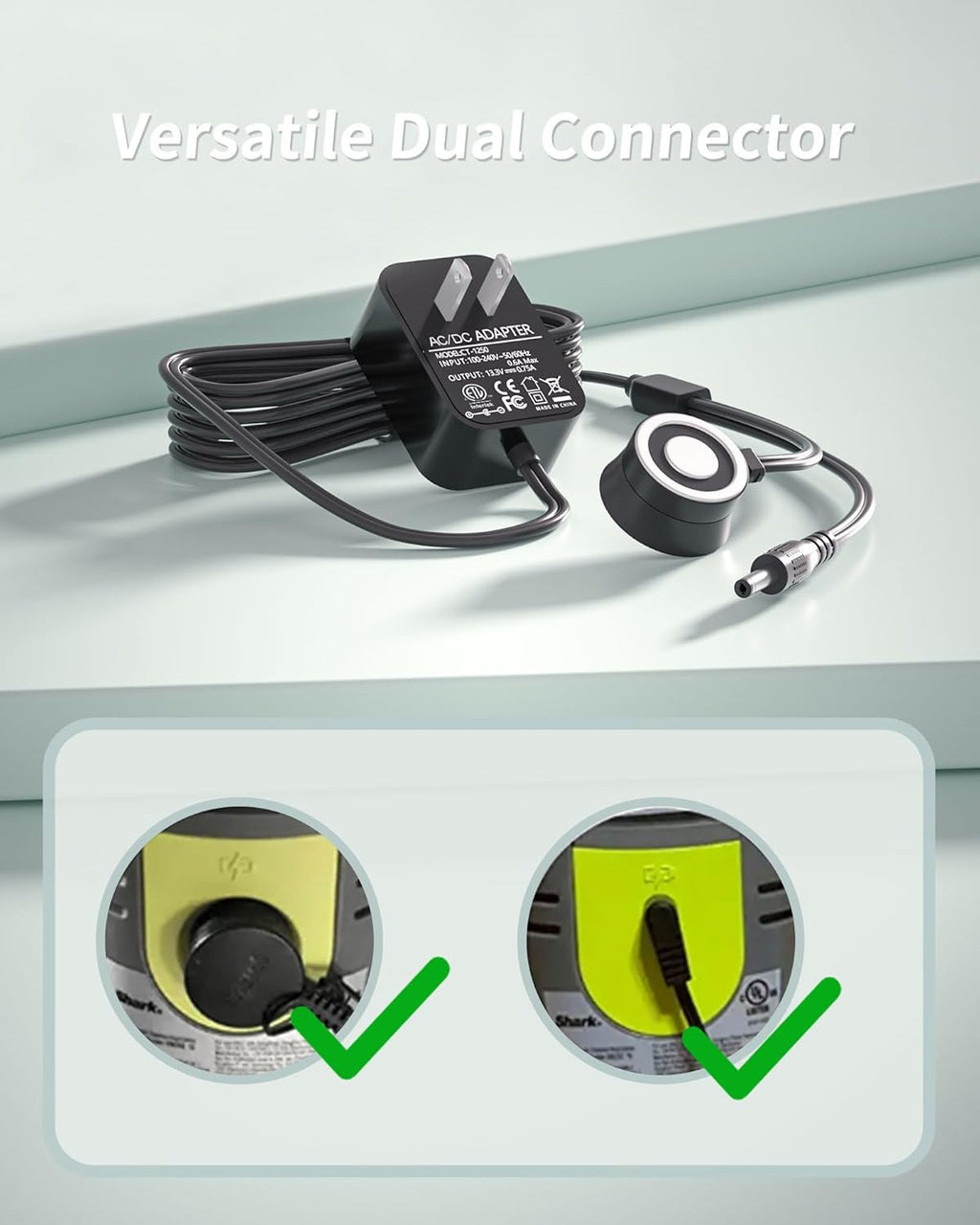 Shark Replacement Vacmop Charger - 13.3V Dual Connector for VM252, VM251, VM200 & More