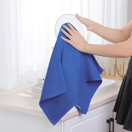 Homaxy 100% Cotton Waffle Weave Dish Towels - Ultra Soft & Absorbent, Quick Drying | 13 x 28 Inches, 6-Pack, Blueberry