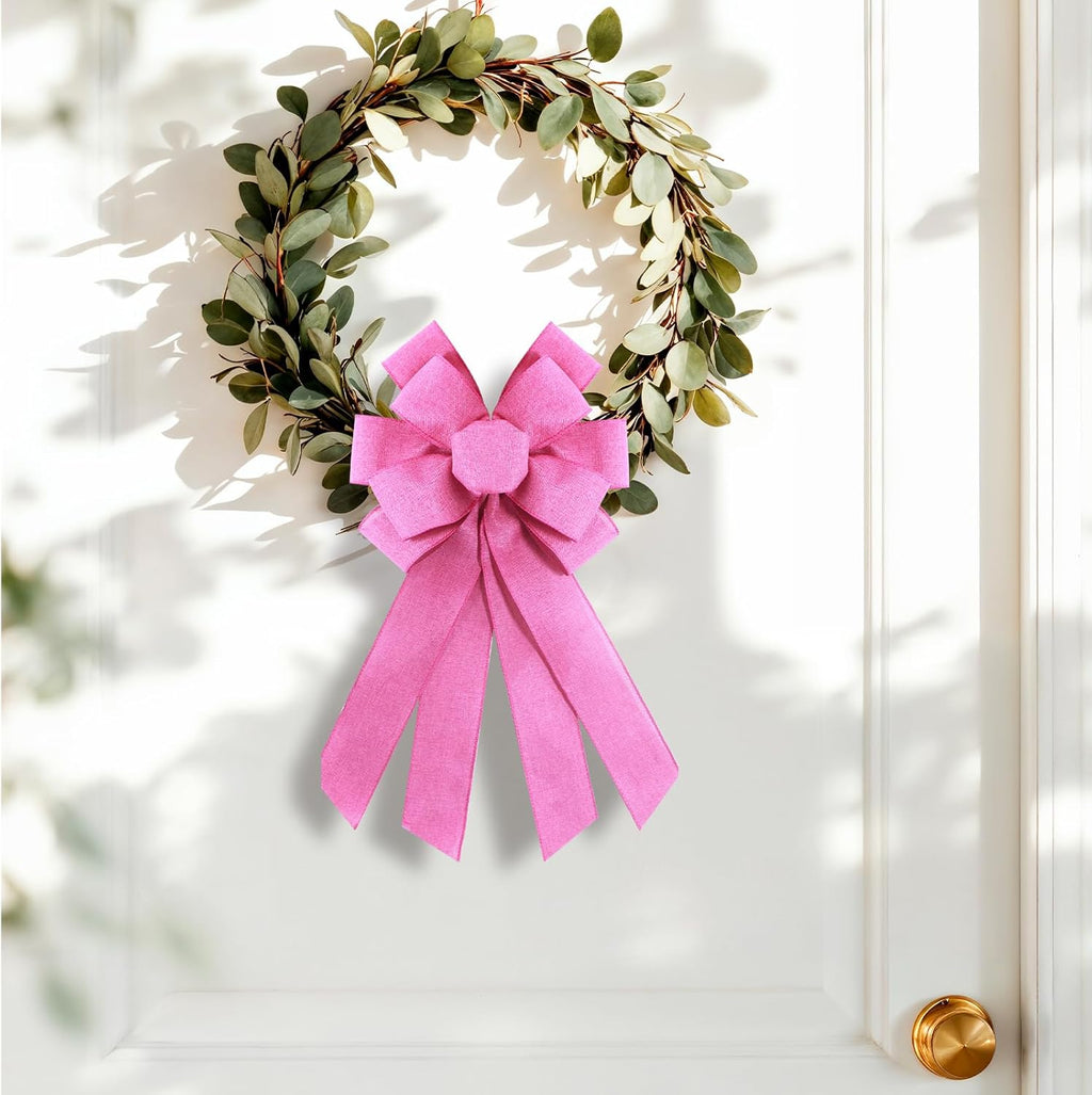 Rose Pink Burlap Wreath Bow - 20 x 11 Inches | Easter & Farmhouse Decor for Front Door