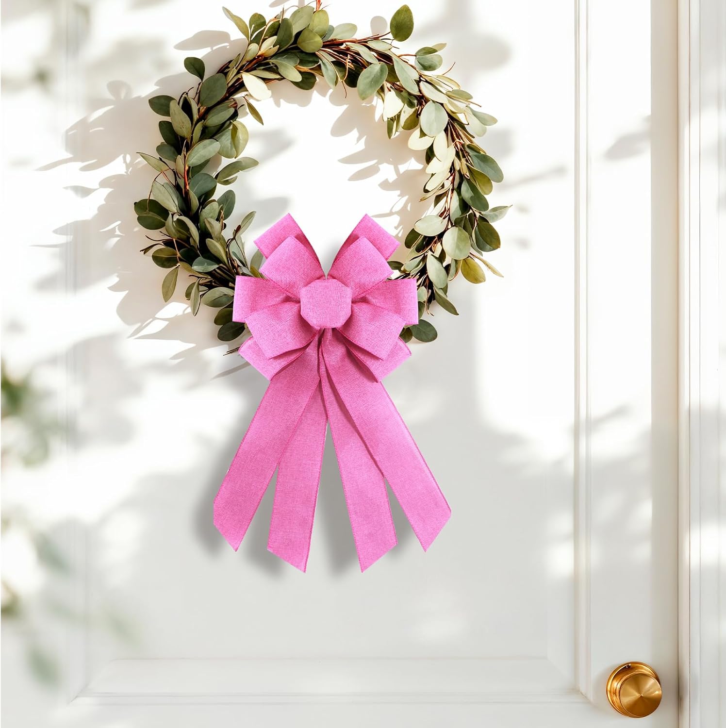 Rose Pink Burlap Wreath Bow - 20 x 11 Inches | Easter & Farmhouse Decor for Front Door