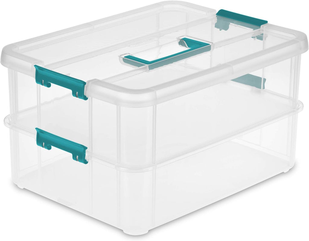Sterilite Stack & Carry 2-Layer Box - Clear Lid & Blue Handle for Easy Organization