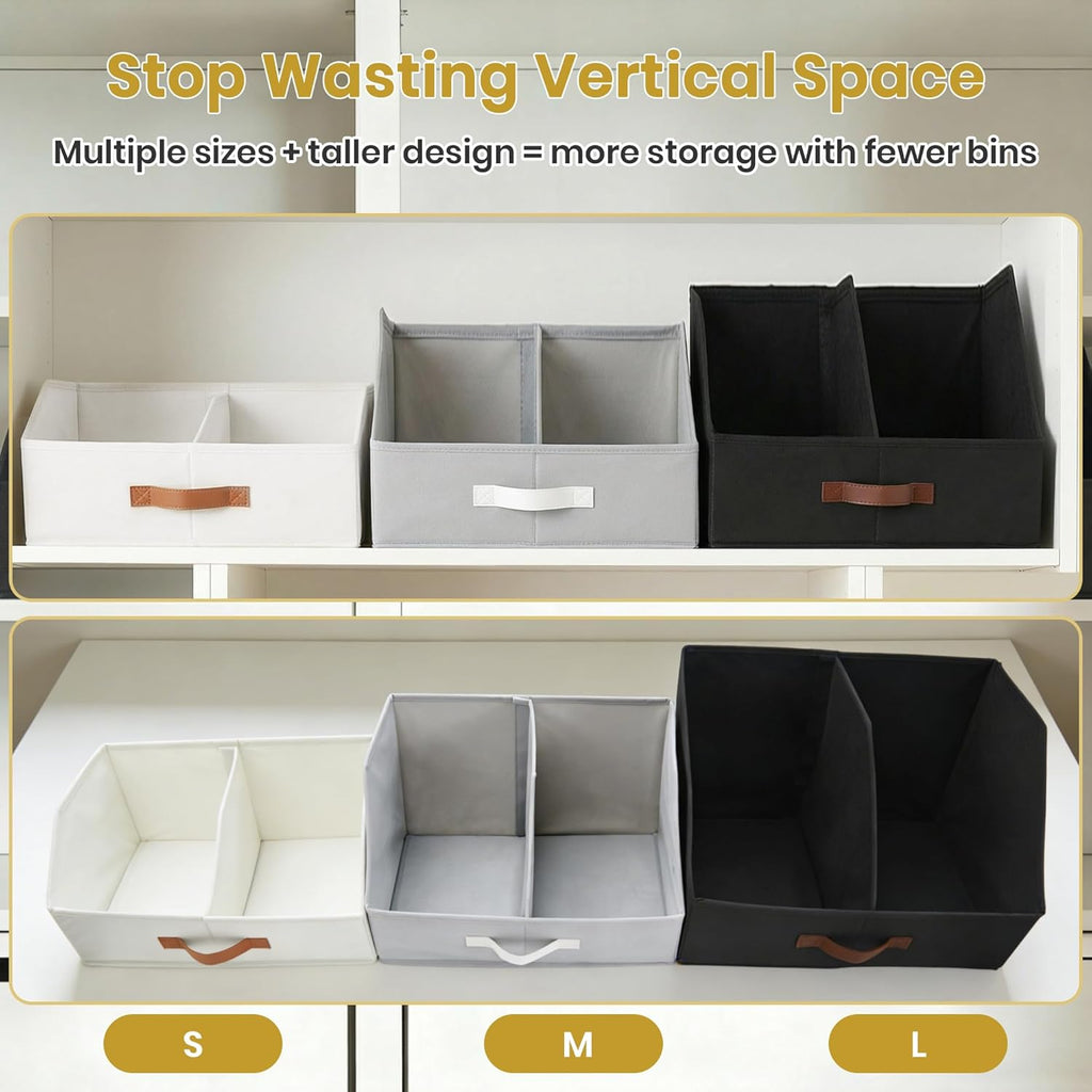 Skiennix Trapezoid Storage Bins - Upgraded Height with Handles & Adjustable Dividers | 6-Piece Set, Medium, Ivory