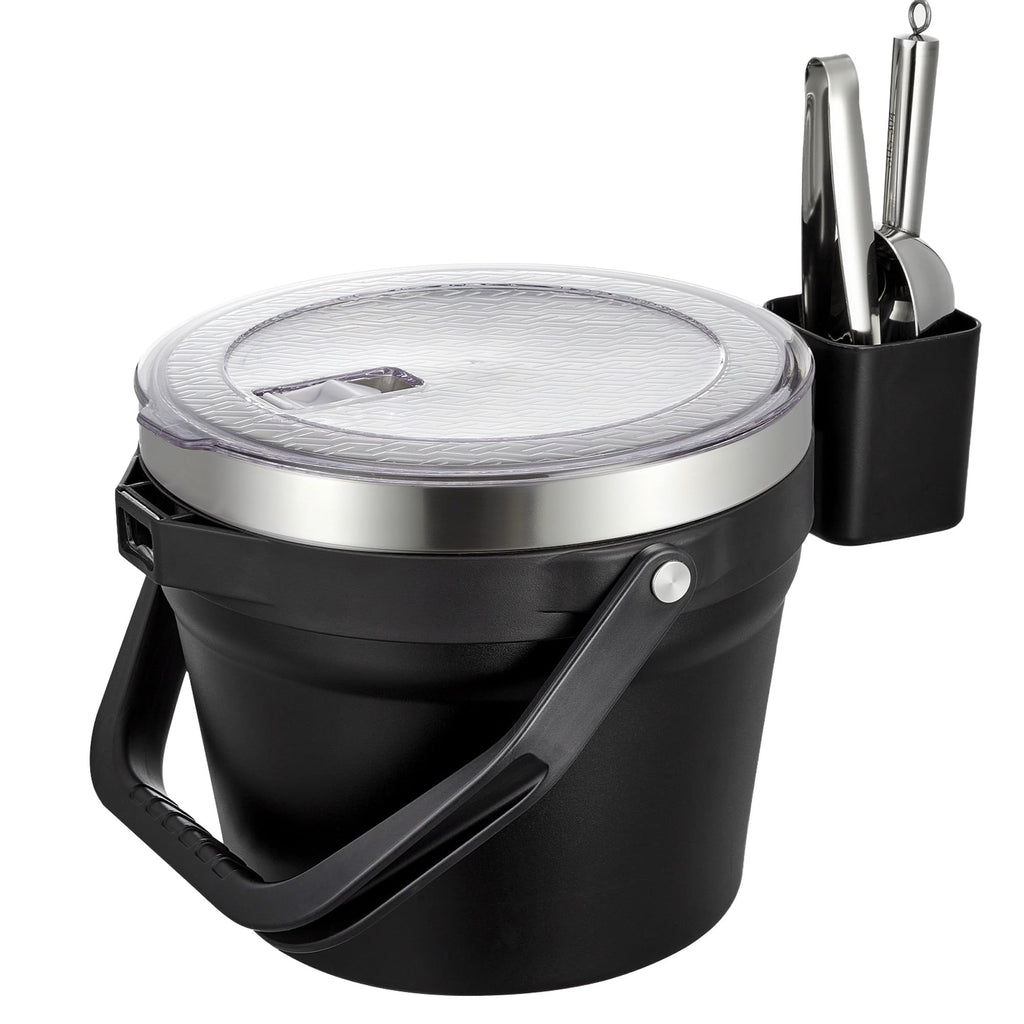 COKTIK 7L Vacuum Insulated Ice Bucket with Lid and Scoop& Tongs，Large capacity Stainless Steel Beverage Bucket for Cocktail, Champagne, Wine, Beer，Large Parties（Carbon Black Suit）