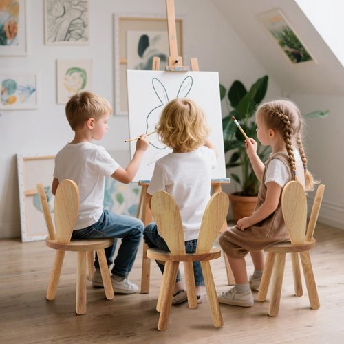 DoFanXinYe Wooden Step Stool Children Toddler Chair Kids Desk Chair with Non-Slip Foot Mat Wood Wax Oil Craft Sensory Table for Kids Playroom Classroom Home（1 Pack）