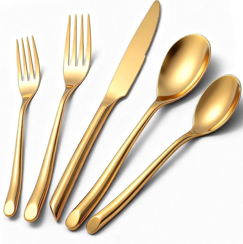 QUEARI Gold Silverware Set, 20-Piece Elegant Stainless Steel Flatware Set, Cutlery Set Mirror Polished, Dishwasher Safe, Service for 4