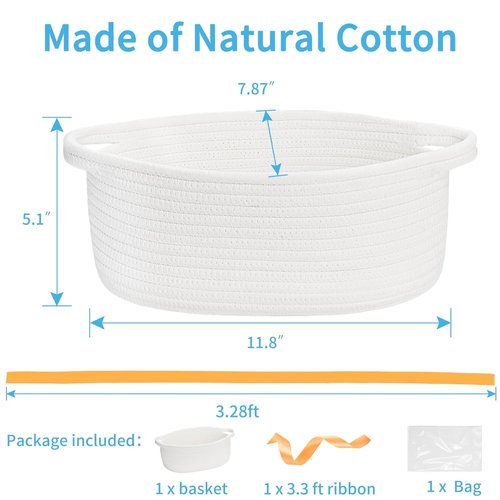 ABenkle Decorative Boho Rope Woven Storage Basket - 12" X 8" X 5" for Nursery & Dog Toys