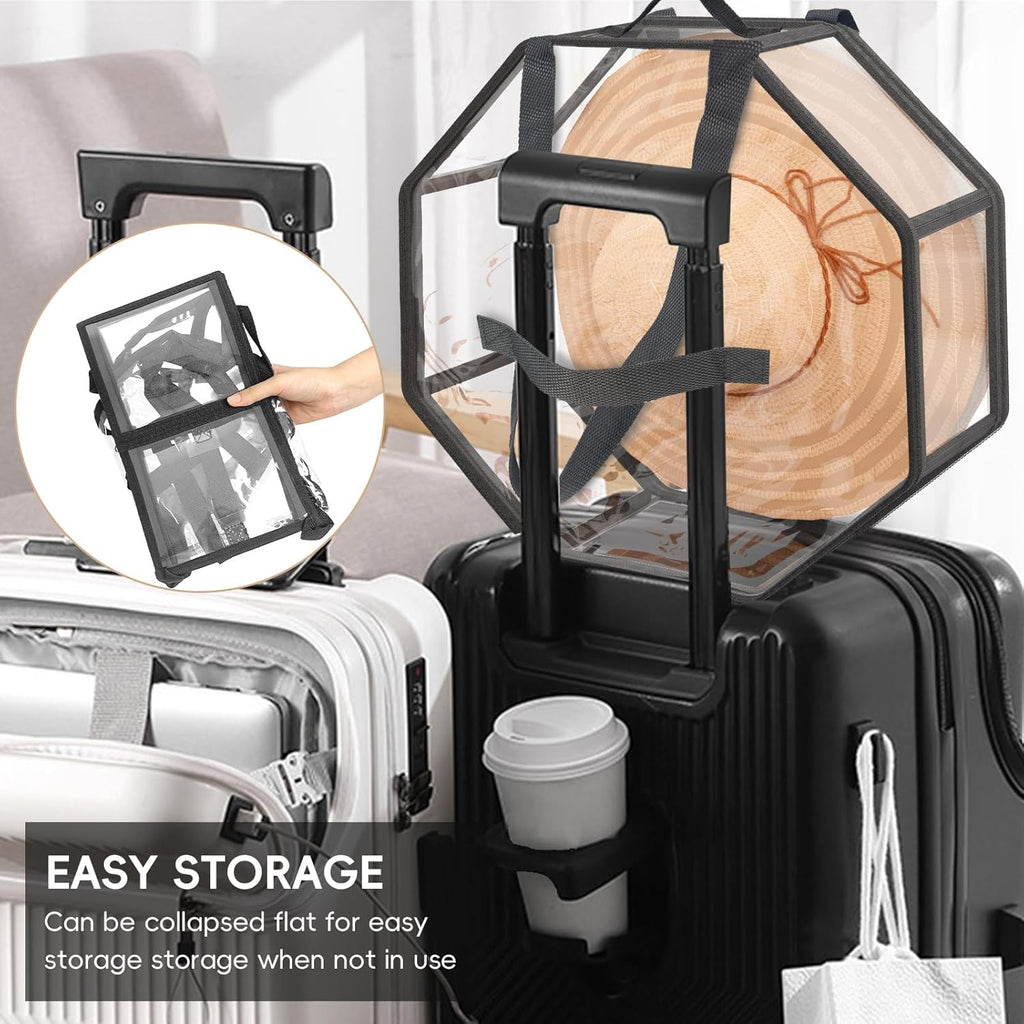 VERONLY Hat Organizer - Clear Hat Storage Boxes with Dual Zipper & Handles | Foldable Travel Design, 16" D x 7" H, 2 Pack - Black