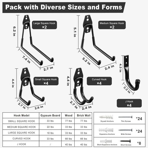 LANDNEOO Garage Hooks - 20-Pack Heavy-Duty Steel Storage Solutions | Anti-Slip Coating for Tools & Bikes