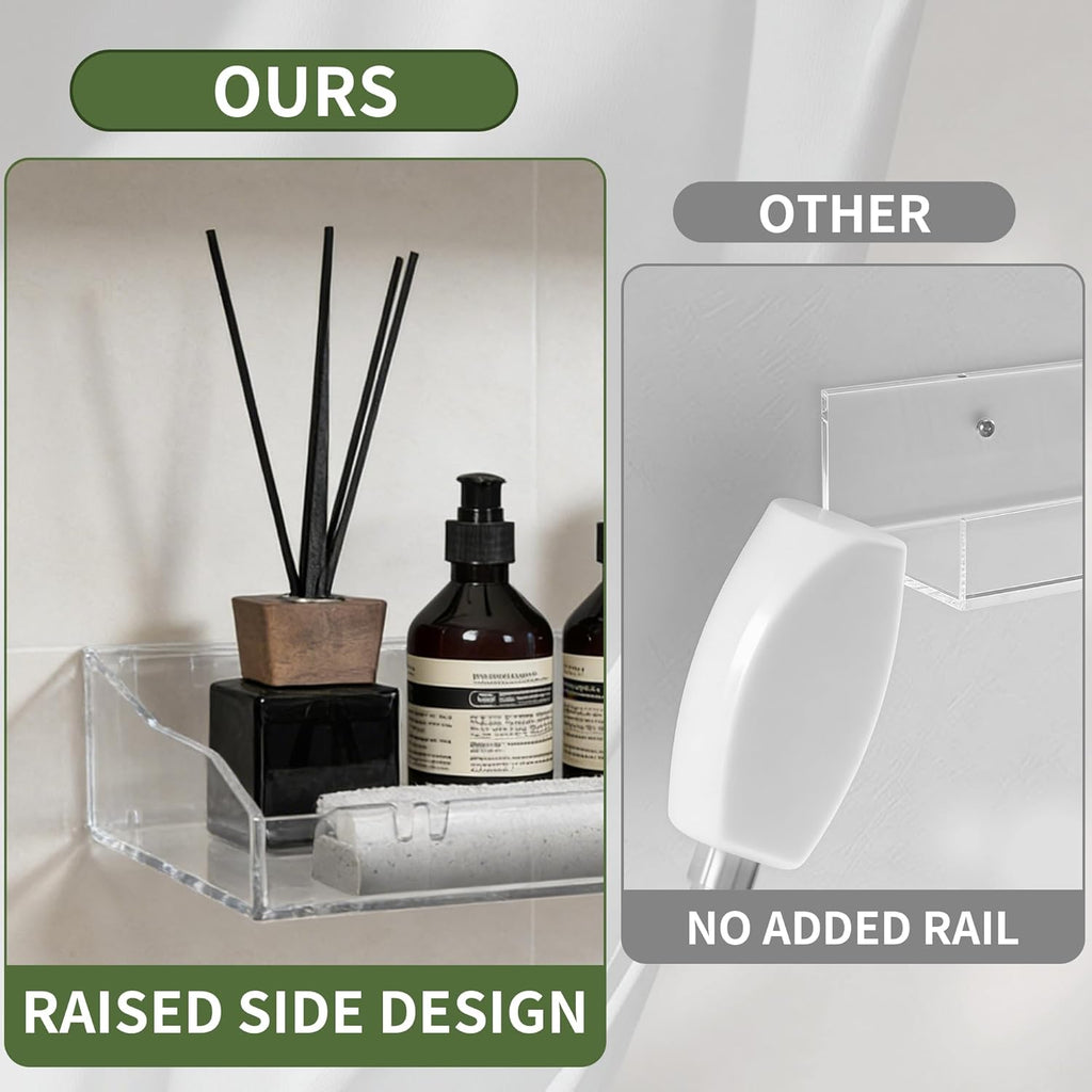 Skiennix Acrylic Wall Shelves - Clear Floating Shelf for Bathroom & Living Room | Easy Adhesive or Screw Installation