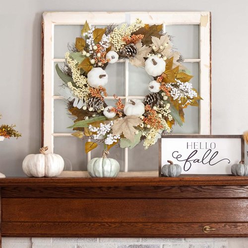 Autumn Maple Leaf Wreath by Fall Decor | 18-Inch Pumpkin & Pine Cone Design for Thanksgiving & Halloween