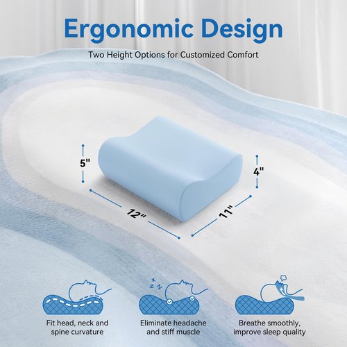 AM AEROMAX Travel Contour Memory Foam Pillow, Cervical Pillow for Neck Pain Relief, Neck Orthopedic Sleeping Pillows for Side, Back and Stomach Sleepers.