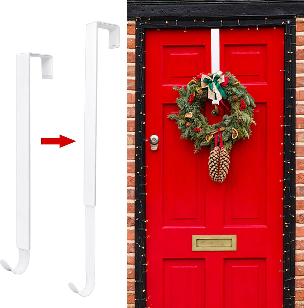 ZMCINER Wreath Hanger - Adjustable 15-25 Inch White Metal Hook for Christmas & Fall Decorations