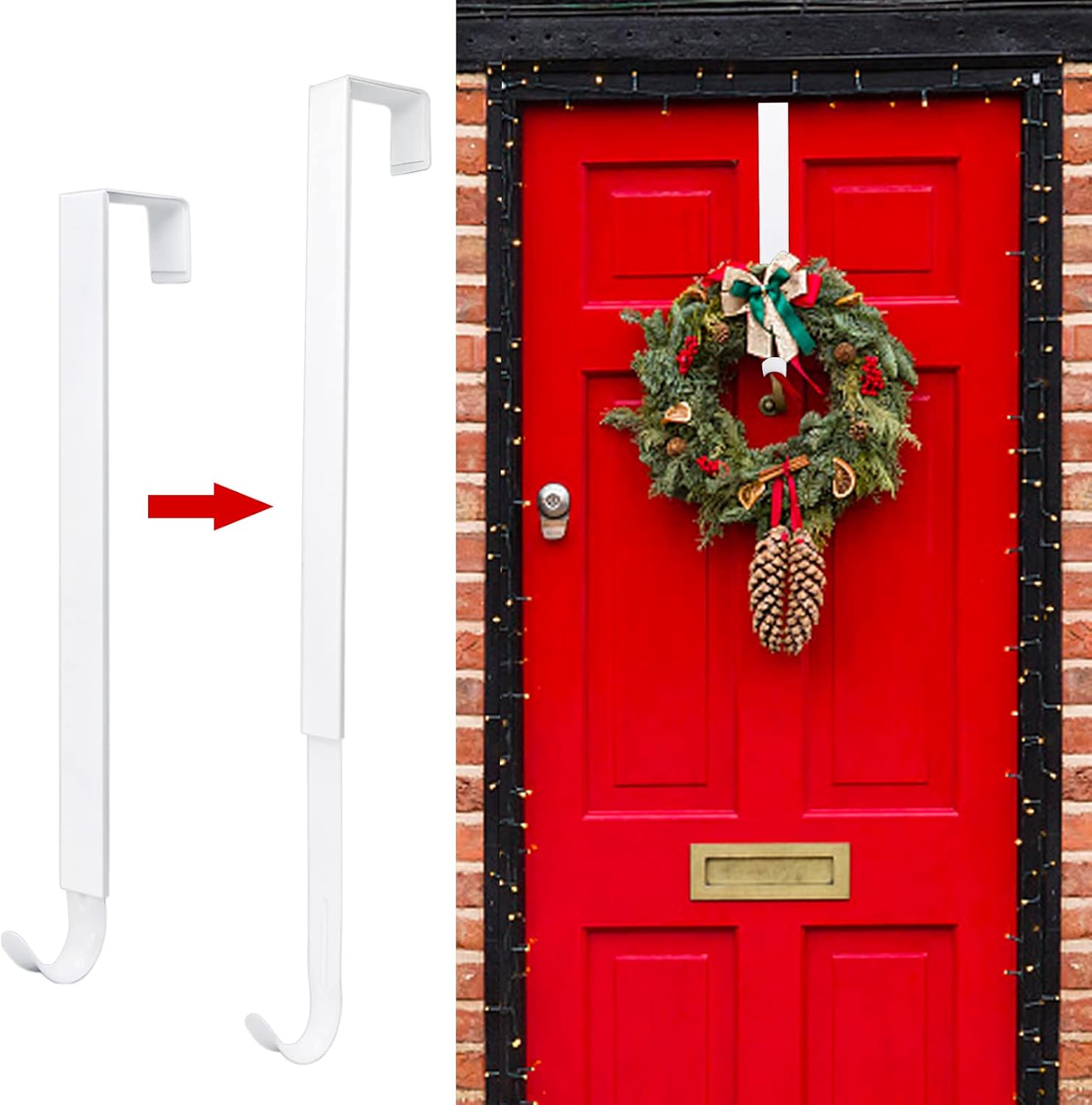 ZMCINER Wreath Hanger - Adjustable 15-25 Inch White Metal Hook for Christmas & Fall Decorations
