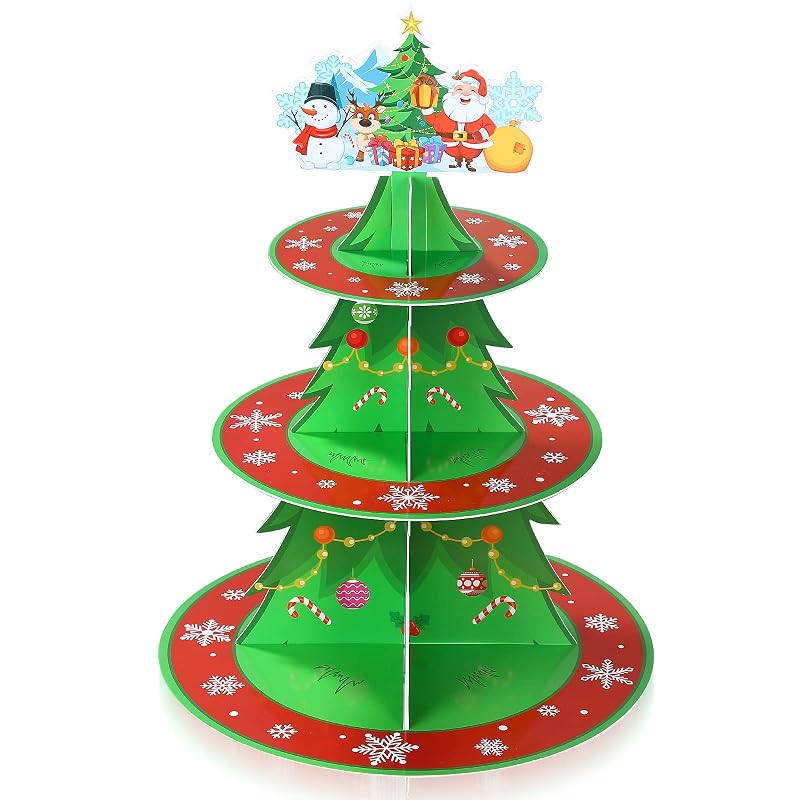 Christmas Cupcake Stand 3-Tier Dessert Tower - Giant Cardboard Tree Display