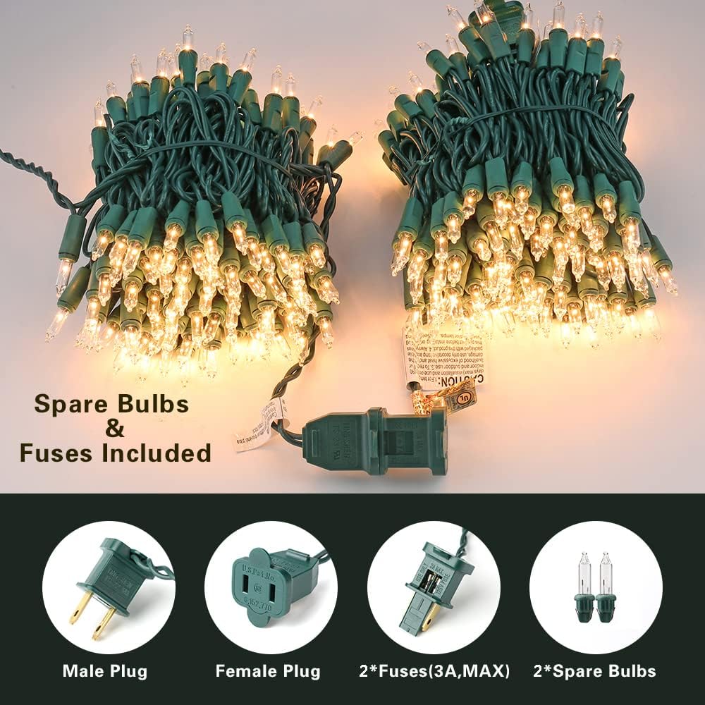ODEETRONIC Christmas Lights - 21.63ft 100 Count Warm White Incandescent Mini Lights | UL Certified Outdoor & Indoor Decor