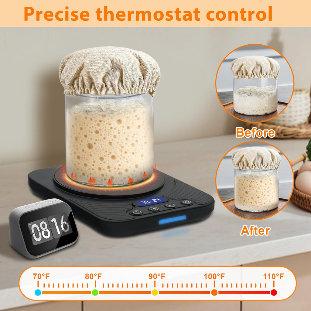 xoermioy Sourdough Starter Warmer – Precise Thermostat (70-110°F), Intelligent Memory & 24H Timer Function for Home Baking & Fermented Dough (Black)