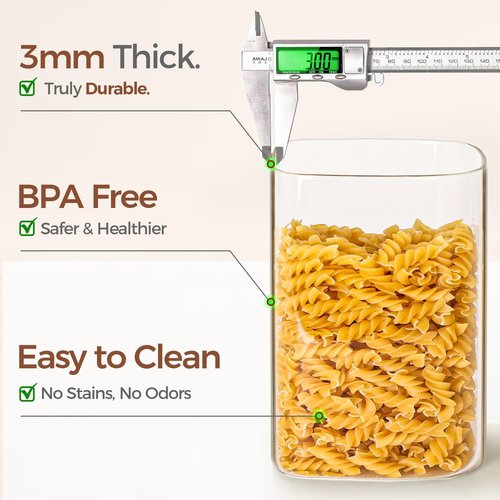 ComSaf Glass Food Storage Containers - 3.6Qt Airtight Cereal Jars with Bamboo Lids | Ideal for Rice, Pasta, Grains