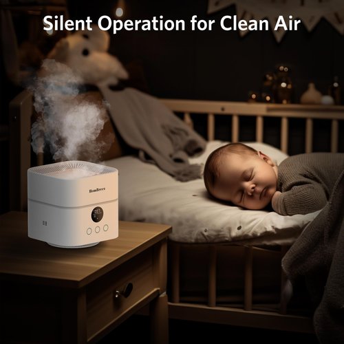 HomBreez Air Purifier and Humidifier Combo for Bedroom, Covers Up to 200ft², H13 True HEPA Filter, 400ML Water Tank, Quiet Cool Mist Top Fill Essential Oil Diffuser for Baby, Pet Room, White