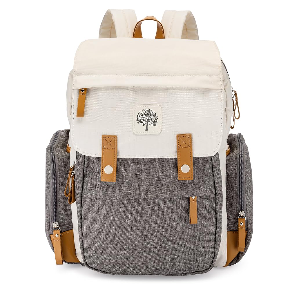 Parker Baby Diaper Backpack - Large Cream Diaper Bag with Insulated Pockets & Stroller Straps
