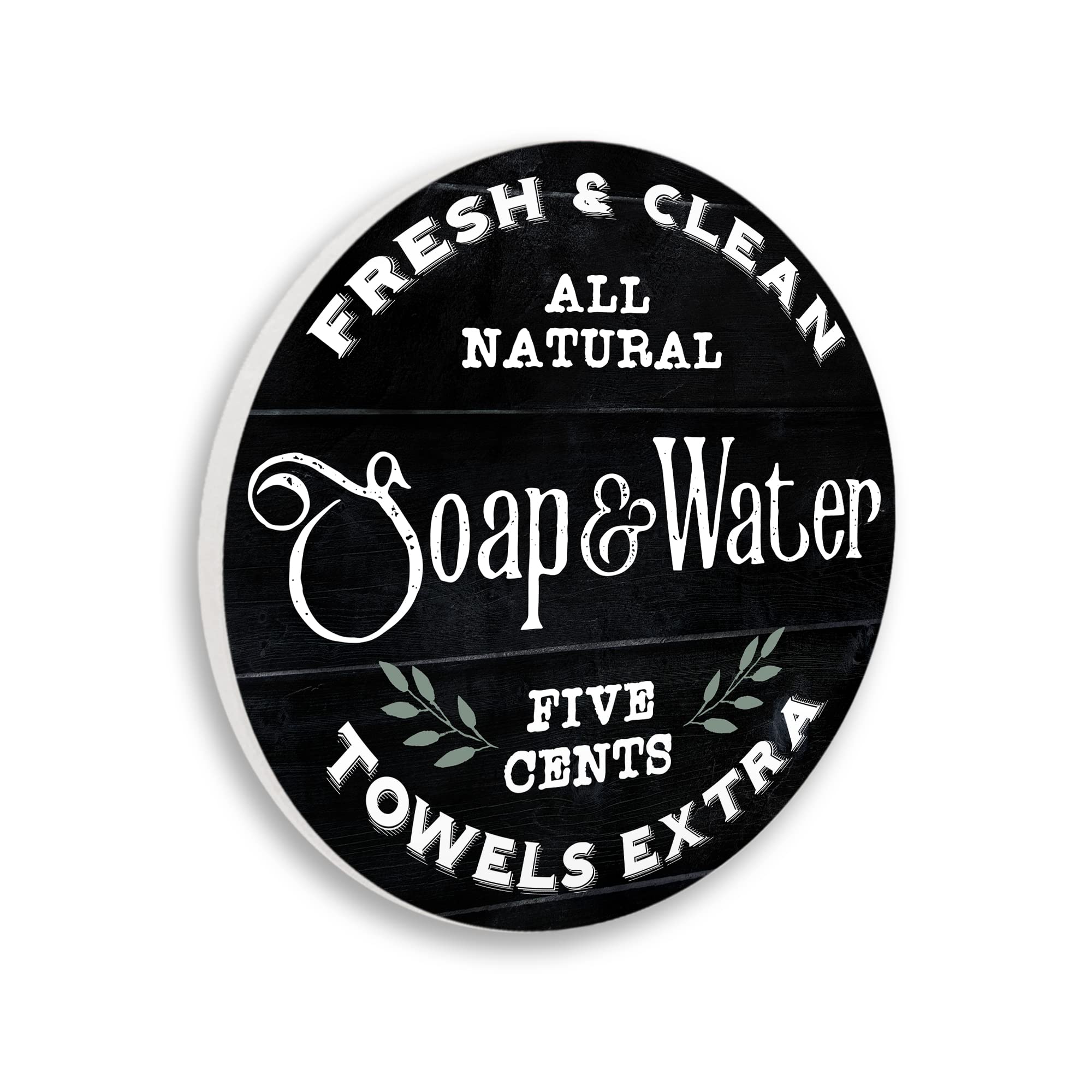 Stupell Industries Fresh & Clean Bathroom Sign Vintage Soap and Water Circular Wall Plaque, 12" Diameter, Black