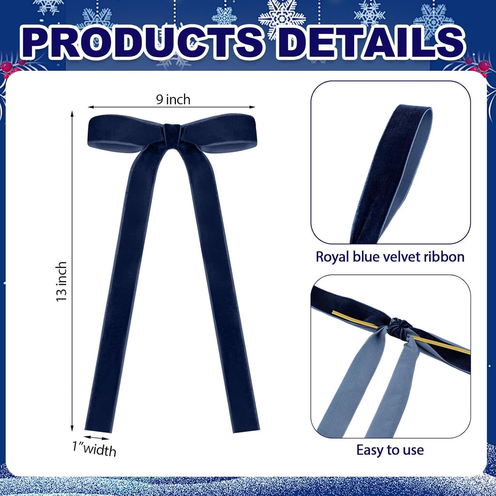 Skiennix 24 Pcs Velvet Bows - Vintage Ribbon Bows for Christmas Tree & Crafts | Navy Blue (9 x 13 Inch)