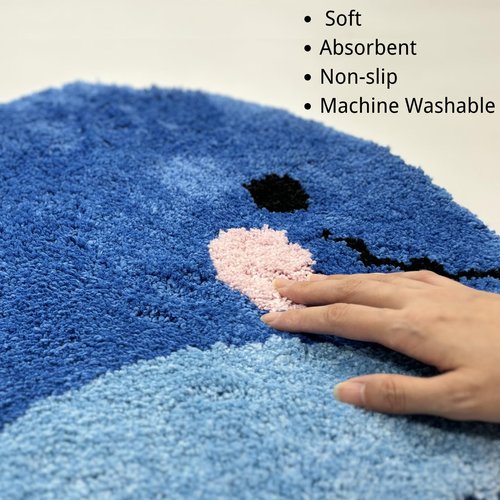 Sagielio Kids Bathroom Rug - Cute Whale Bath Mat, Blue Non-Slip Microfiber Terry, Washable Water Absorbent Floor Mat for Boys and Girls, Perfect for Kids Bathroom Decor (17x23 Inches)